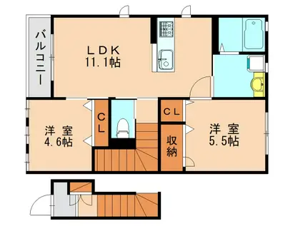 フォレストグリーン名島 E棟(2LDK/2階)の間取り写真