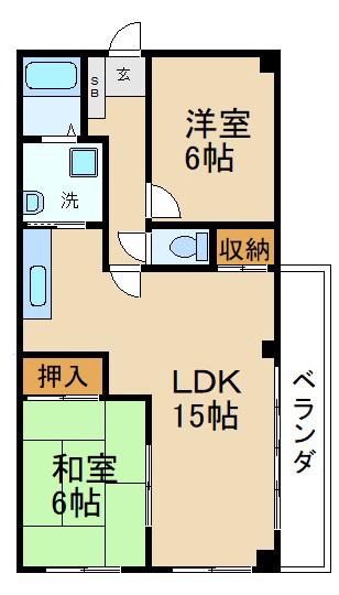 香里さくらハイツI(2LDK/2階)の間取り写真
