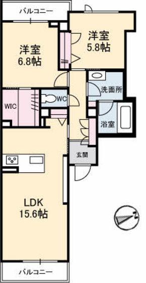 アヴェニール府中(2LDK/2階)の間取り写真