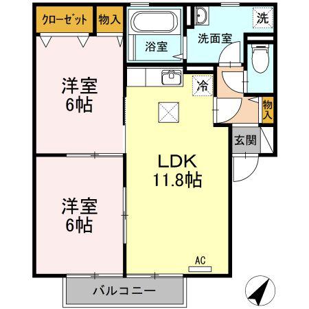 BAIENB棟(2LDK/1階)の間取り写真