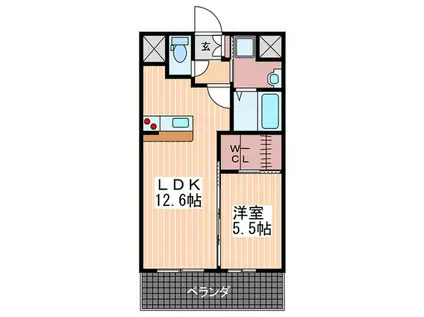 グランディール東蟹屋(1LDK/5階)の間取り写真