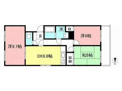 ハイツイケダ(3DK/3階)の間取り写真