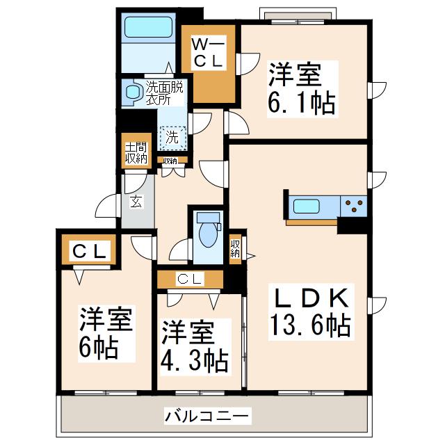 グラード(3LDK/3階)の間取り写真
