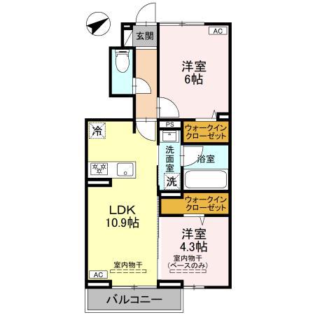プレッシャス奥井(2LDK/1階)の間取り写真