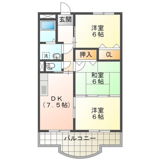 サウスヒルズA(3DK/3階)の間取り写真