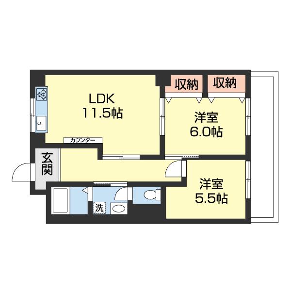 ハイツカドゼン(2LDK/2階)の間取り写真