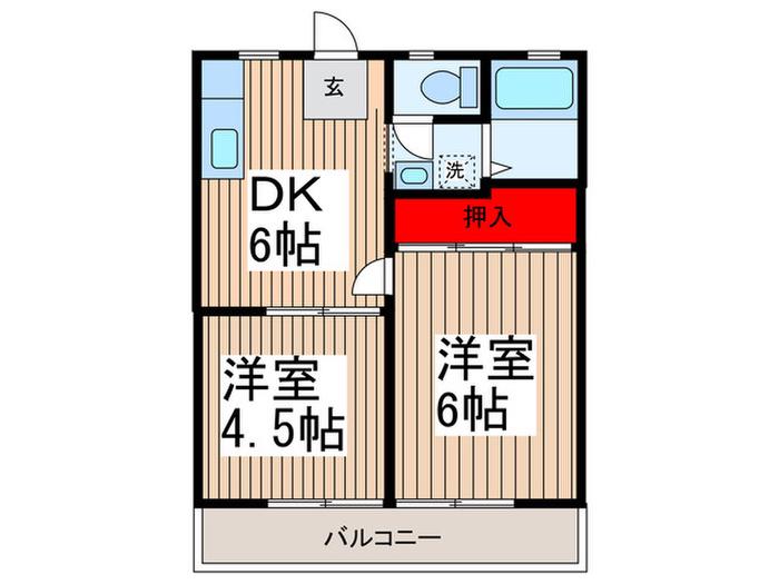 岸野ハイツ(2DK/2階)の間取り写真