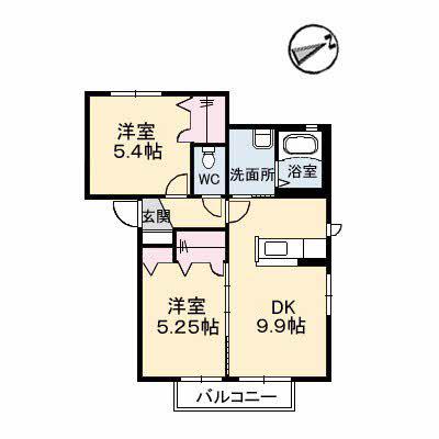 メゾンパークス 参番館(2DK/2階)の間取り写真