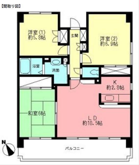 ドムス厚木南(3LDK/3階)の間取り写真