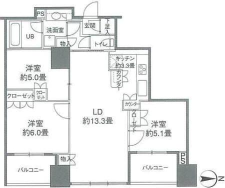 カスタリアタワー品川シーサイド(3LDK/10階)の間取り写真