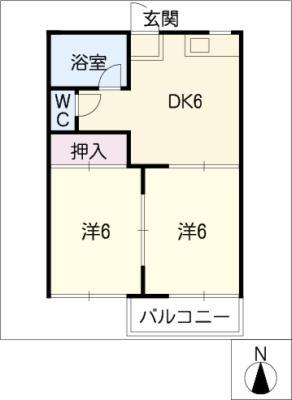 細畑ハイツ(2DK/2階)の間取り写真