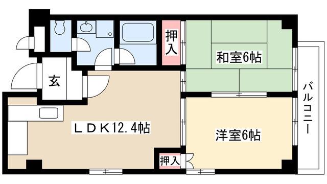 レスカール星ヶ丘(2LDK/6階)の間取り写真