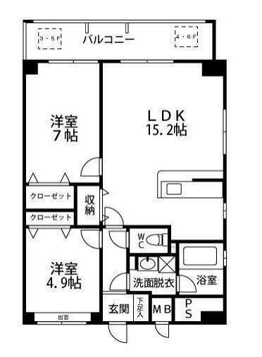 アルバクレスタ城崎(2LDK/6階)の間取り写真