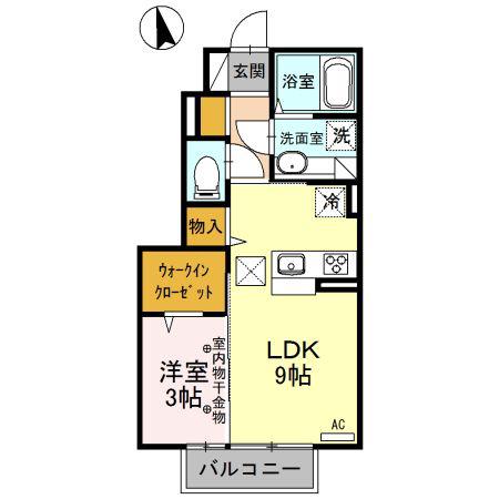 ヴァイア C(1LDK/1階)の間取り写真