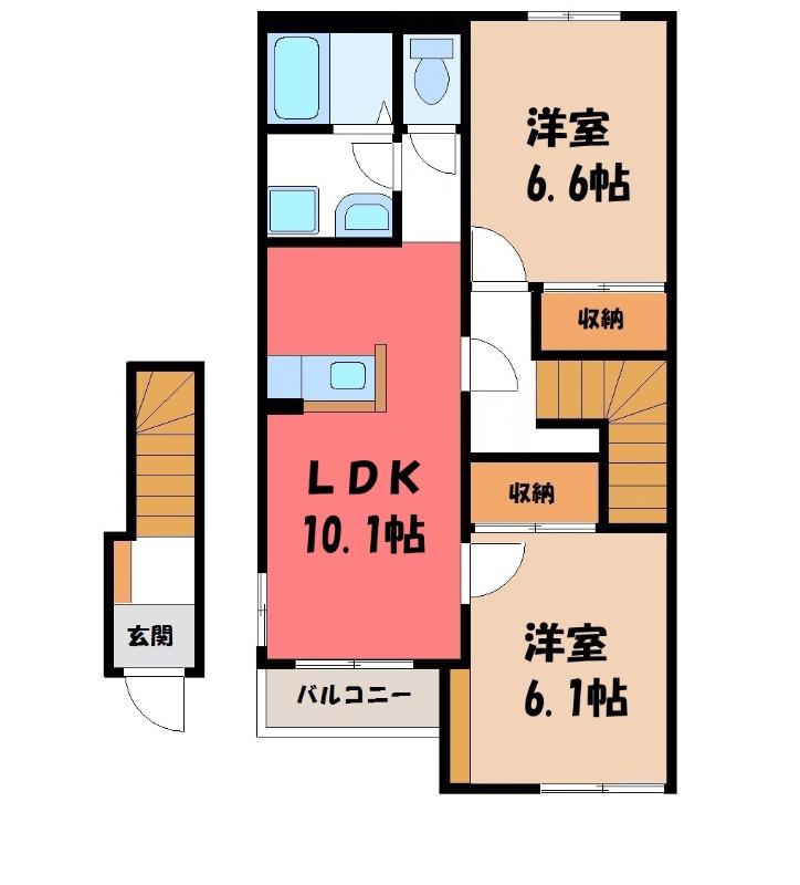 レーヴンレンテA(2LDK/2階)の間取り写真