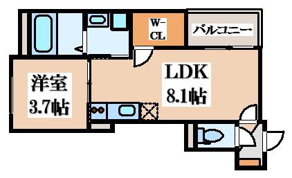 YUMAISON ウエスト(1LDK/2階)の間取り写真