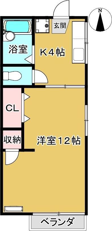 若竹ハイツ(1K/2階)の間取り写真