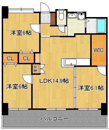 フェルト127(3LDK/12階)の間取り写真