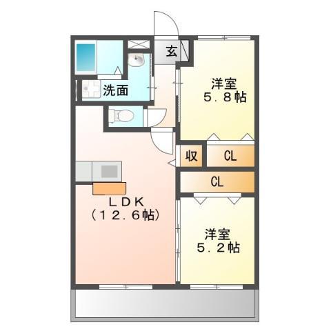 プランドール(2LDK/2階)の間取り写真