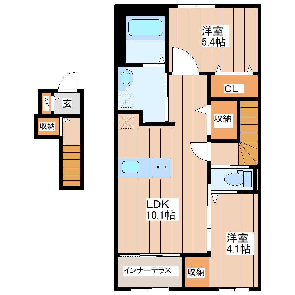 ソレイユII(2LDK/2階)の間取り写真