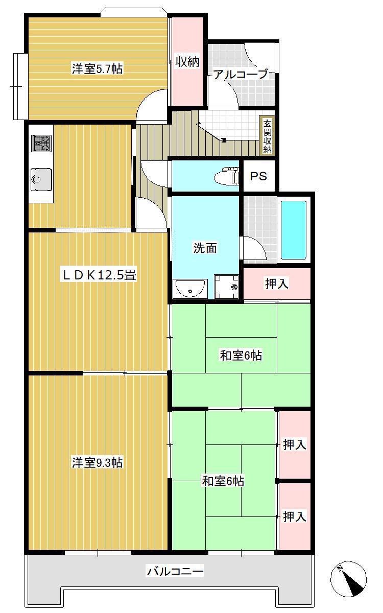 マンションアザレアA(4LDK/2階)の間取り写真