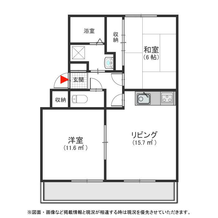 サンビレッジ上郷C(2DK/3階)の間取り写真