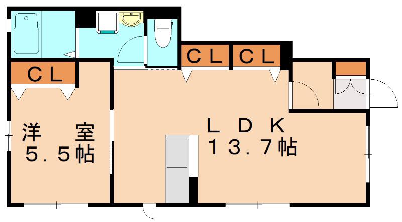 メゾンコンフォース通谷B棟(1LDK/1階)の間取り写真