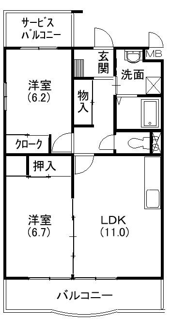 ガーデンロゼ弁天(2LDK/3階)の間取り写真