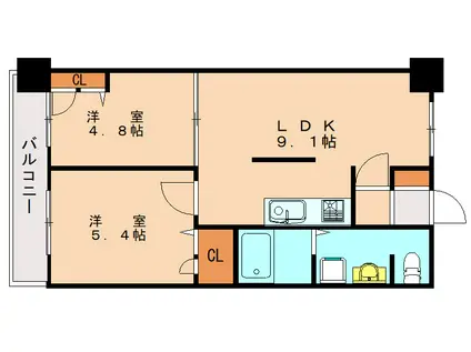 DUO FEEL福岡東(2LDK/10階)の間取り写真