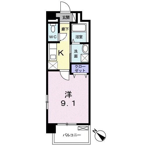 ありの実I(1K/2階)の間取り写真