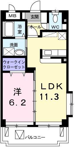 プルメリア3C(1LDK/1階)の間取り写真