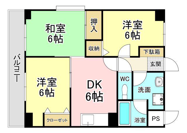 ジョイフル祇園桜通(3DK/6階)の間取り写真