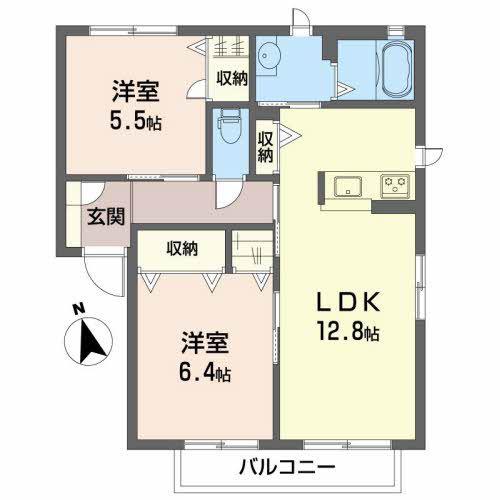 シャーメゾン・フローラB(2LDK/1階)の間取り写真