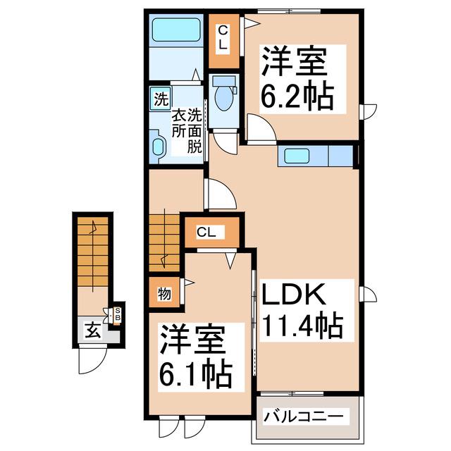 ラポート清水I・II(2LDK/2階)の間取り写真