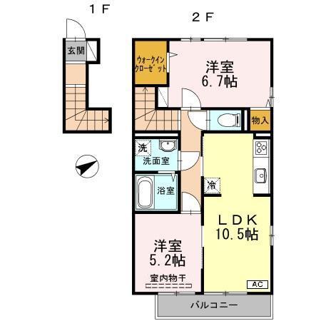 セジュールK(2LDK/2階)の間取り写真