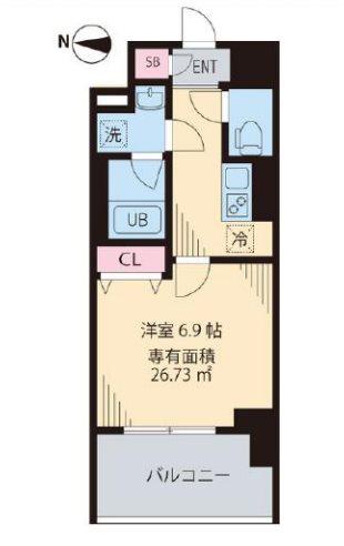 クレストヒル桃ヶ丘(1K/6階)の間取り写真