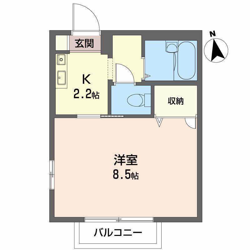 ジュネス新浜(1K/2階)の間取り写真