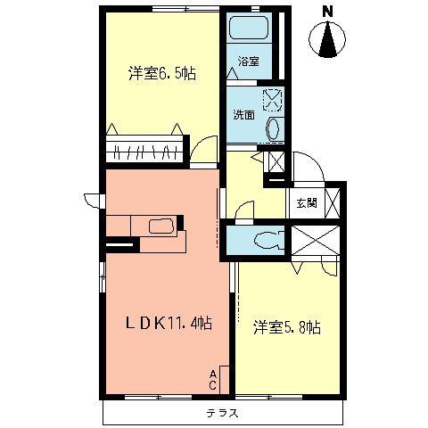 ボナール若宮(2LDK/1階)の間取り写真