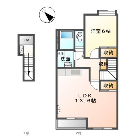 COLLINE DE R・I・Z(1LDK/2階)の間取り写真
