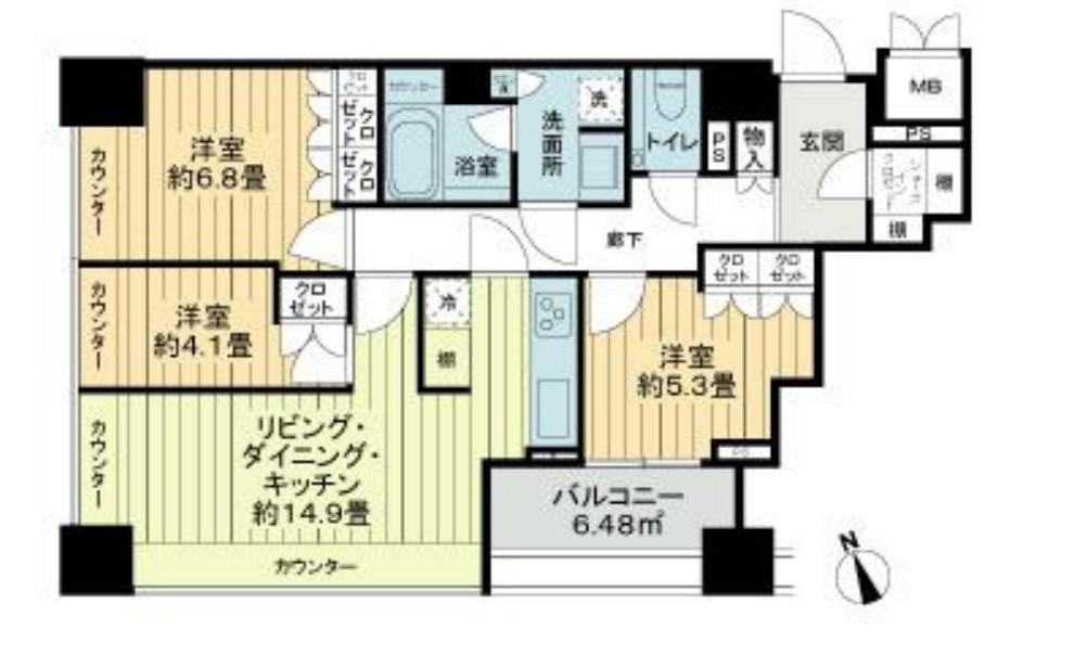グランスイート麻布台ヒルトップタワー(3LDK/18階)の間取り写真
