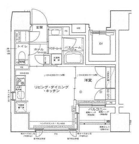 ベルジェンド文京千駄木グレイス(1LDK/14階)の間取り写真