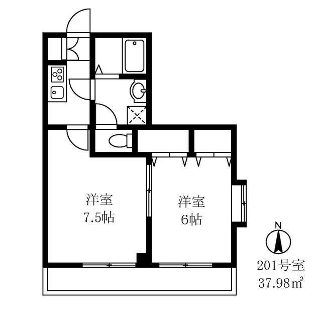 第6田嶋マンション(2K/2階)の間取り写真