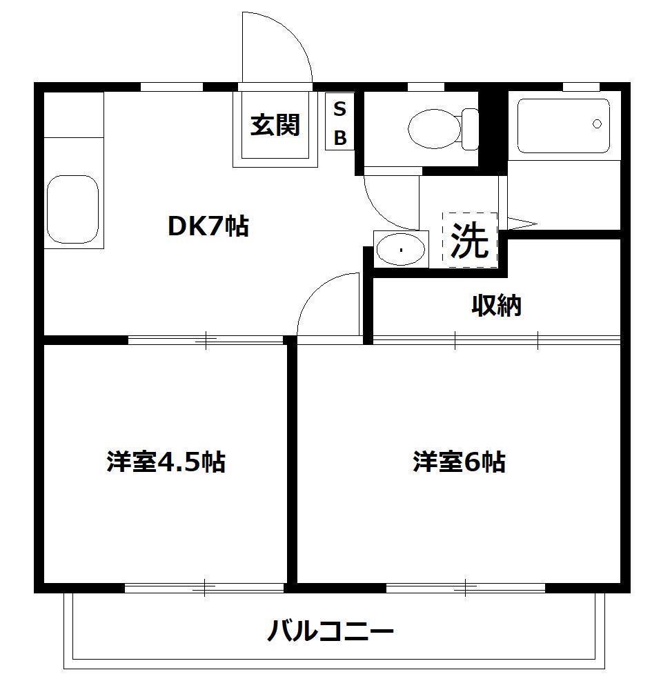ツルヤパークハイツB(2DK/2階)の間取り写真