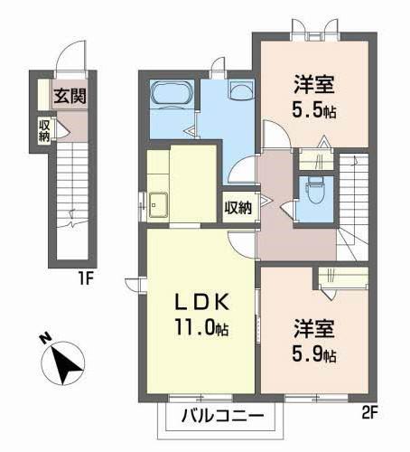 アネシス南光台東(2LDK/2階)の間取り写真