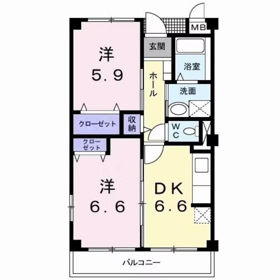 メディアーマ(2DK/2階)の間取り写真