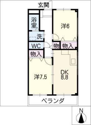 エクセルII(2DK/3階)の間取り写真