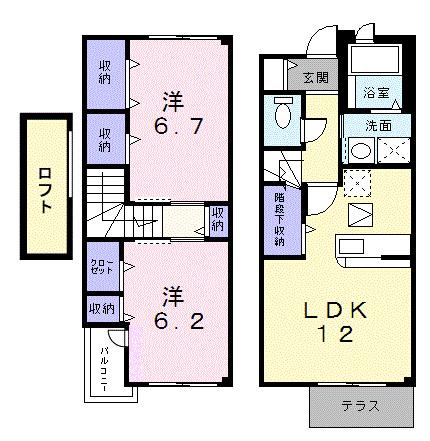 エストアロッジオI(2LDK/1階)の間取り写真
