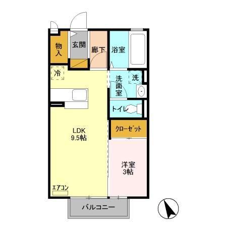 プレアデス見川E(1LDK/2階)の間取り写真