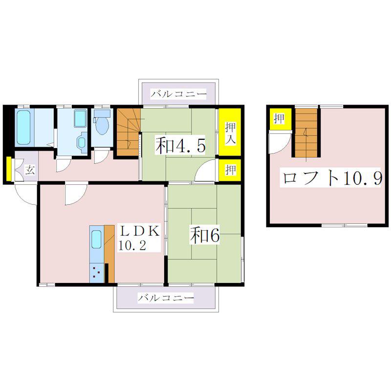 コーポカトレア(2LDK/2階)の間取り写真