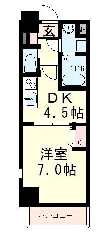 REGINA COURT大津石山(1DK/8階)の間取り写真